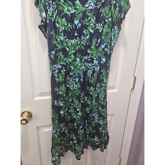 Boden Floral Dress Blue Green Midi V Neck 18L 18 Fit Flare - Picture 3 of 8